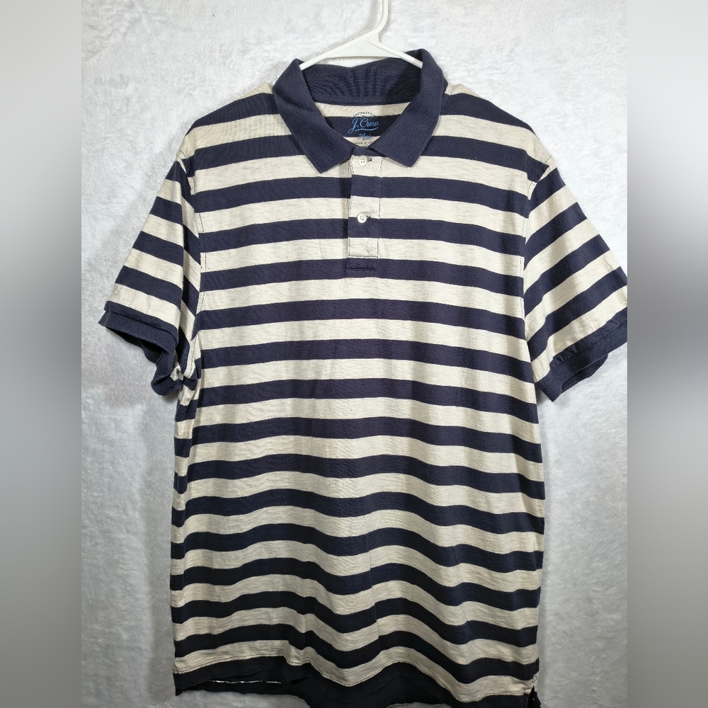 J. Crew Knit Goods Polo Shirt Men's XL Blue Stripe Rugby Short Sleeve